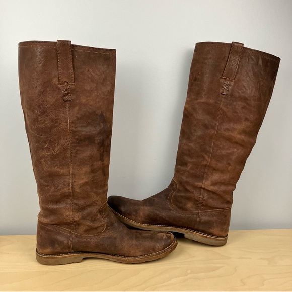 Frye Women’s Size 11.0 B Celia x Stitch Tall Brown Leather Riding Boots Pull On - Picture 7 of 15